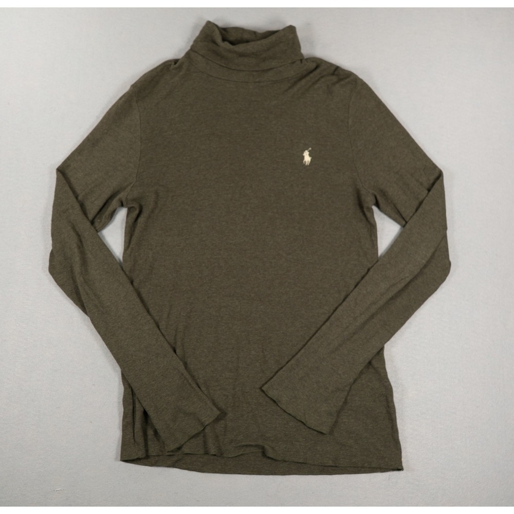 Polo Ralph Lauren Womens Turtleneck Top Olive Green Size XL Cotton Lyocell Pony